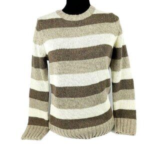 Guide Series Sweater Womens Size Small Wool Blend Brown Striped Knit Pullover